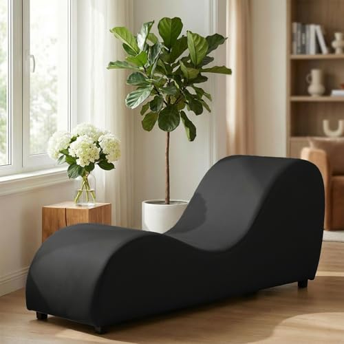 ijuicy Yoga Chair - Velvet Ergonomic Chaise Lounge, Stretching Relaxation Exercise Meditation Chair, Compact 60x18x27 Inches-Black