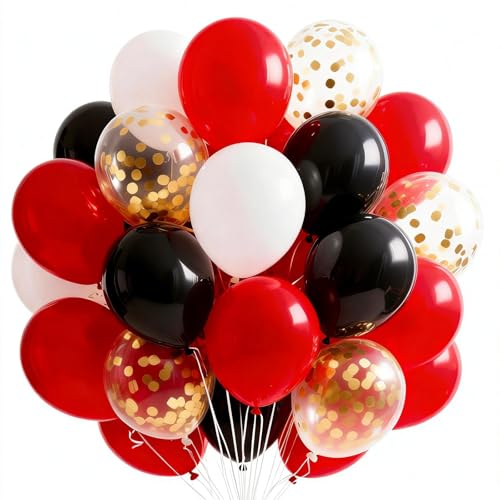 Image of PartyWoo Red and Black Balloons 65pcs 12 Inch Matte Black Red White Confetti Balloons for Graduation Men Birthday Wedding Anniversary Bachelorette Racing Car Casino Retirement Party Decorations