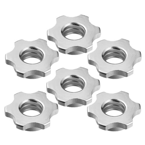 STOBAZA Cast Iron Barbell Locking Nuts for Universal Dumbbell Stability 6pcs with Anti-slip Texture Silver Weightlifting Collars for Secure Strength T