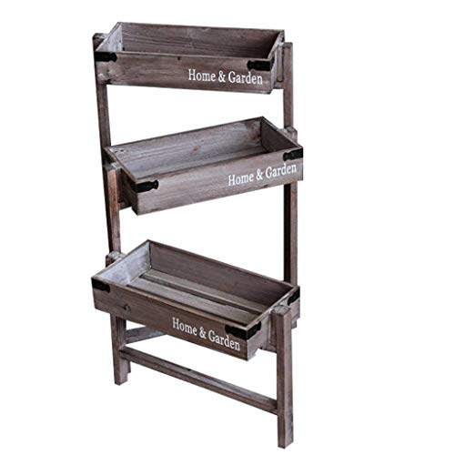 AILIWEI Rotary Storage Rack & Vintage Flower Stand, Solid Wood Making Strong and Beautiful for Garden Home Decoration 3 Layers Of Solid Wood Furniture (Color : BROWN)