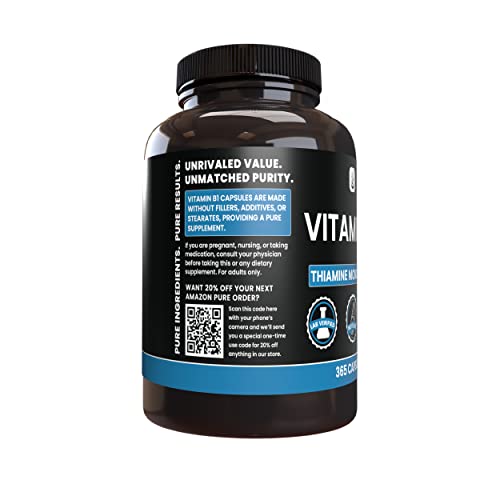 PURE ORIGINAL INGREDIENTS Vitamin B1 (Thiamine Mononitrate) (365 Capsules) No Magnesium Or Rice Fillers, Always Pure, Lab Verified - Thumbnail 2
