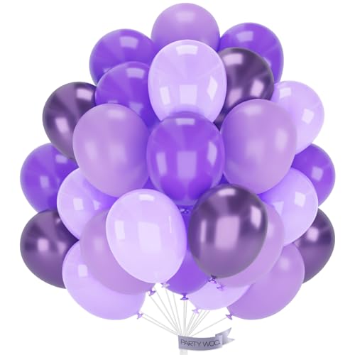 Image of PartyWoo Purple Balloons 66pcs 12 Inch Light Pastel Metallic Purple Lilac Lavender Balloons for Graduation Baby Shower Birthday Bridal Shower Wedding Anniversary Butterfly Princess Party Decorations