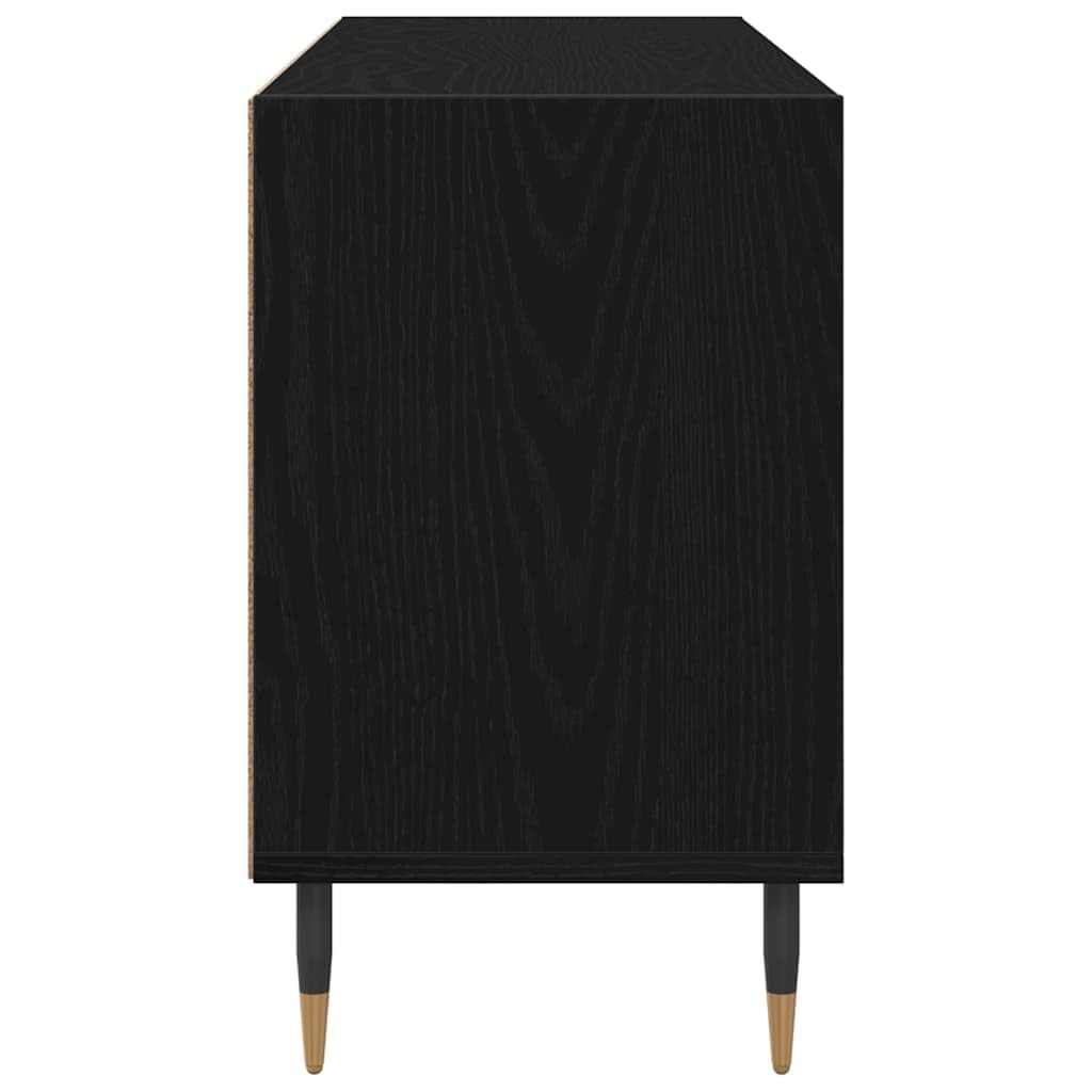TV-Schrank Schwarz Eichen-Optik 103,5 x 30 x 50 cm Fernsehtisch mit 6 Regalen, verstellbare Böden, stabiler Metallbeine, Wandbefestigung, minimalistisch modern, für Wohnzimmer und Media Center