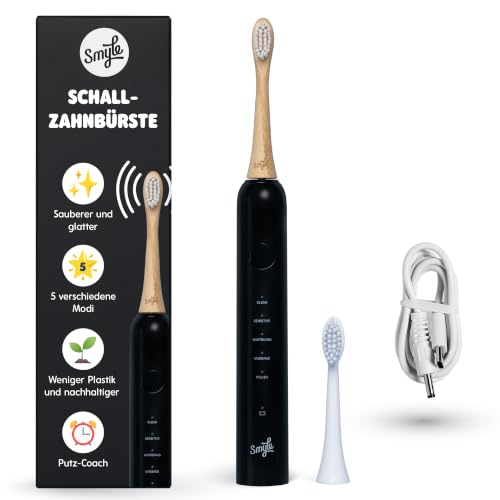 Smyle Zahnbürste - Schwarz Schallzahnbürste – Elektrische Zahnbürste mit 40000 Vibrationen/Min, Sensor & 4 Monate Akkulaufzeit, modernes Design für die tägliche Zahnpflege