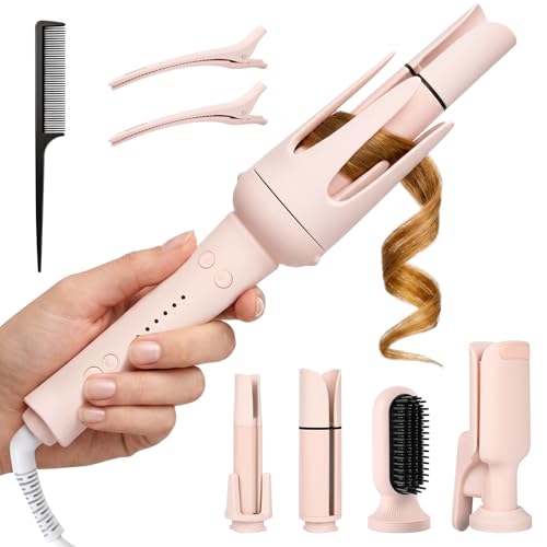 KnJuLee 5-in-1 Rotating Automatic Hair Curler, Multi-Styler with Interchangeable Heads, 3 Heat Settings, Auto Shut-Off, Curling Iron for All Hair Types, 110V US