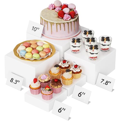 Lifewit 5 PCS Buffet Risers and Stands Up to 25 cm/10 Food Risers for Buffet Table Catering Dessert Cake Holder for Party Jewelry Display Shelf Nesting Cube Boxes (6 6 7.8 8.3 10) White