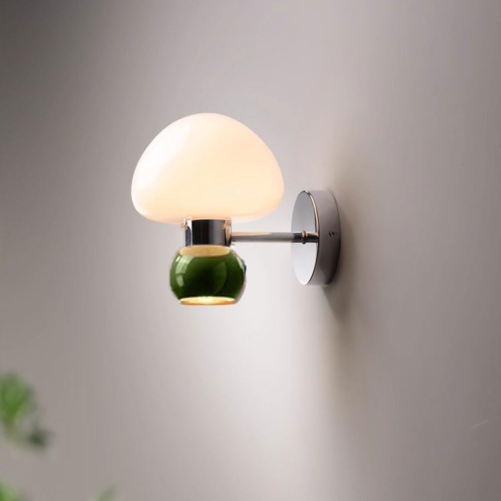 Modern Milk Glass Wall Light Vintage Farmhouse Wall Sconce Mid Century Bedroom Lamp for Wall Mounted Cream Style Mushroom Wall Night Lighting Fixture for Children Bedroom Entrance Corridor