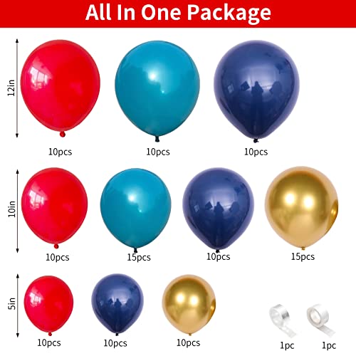 Peacock Navy Blue Red Gold Balloons Garland Arch Kit With Metallic Chrome Gold Latex Balloons Dark Blue Party Decorations Supplies Kid Boy Birthday Super Hero Adventurer Pirate #TOP1
