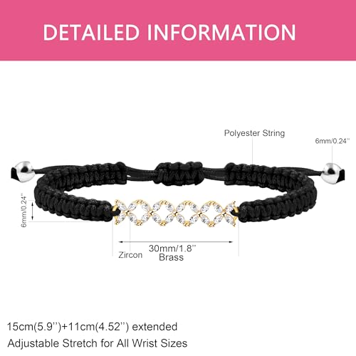Image of Hand-woven String and Tennis Zircon Bracelet, Stylish Retro Adjustable Bracelet BFF Cubic Zirconia Crystal Women's Love Friendship Jewelry