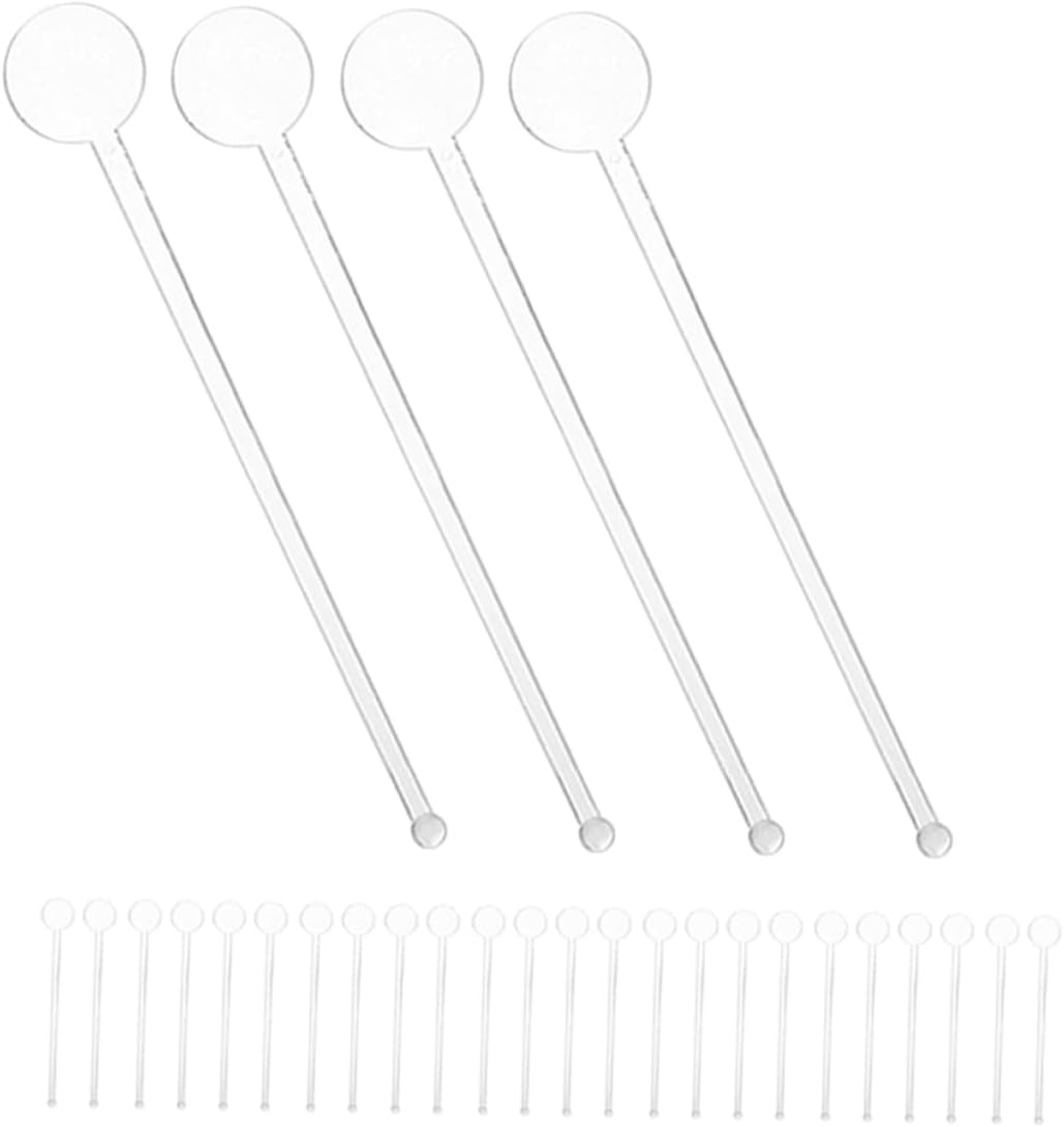 40Pcs Transparent Plastic Cocktail Drink Stirrers Beverage Mixing Sticks with Disc Top for Coffee Whiskey and Party Drinks for Home Bar and Use