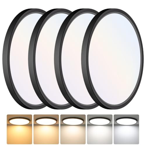 OOWOLF 4-Pack 12 Inch Ceiling Light Fixtures 24W Ultra-Thin 0.7" Black