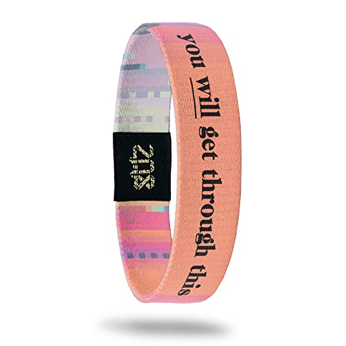 ZOX Inspirational & Motivational Bracelet â You Will Get Through This - Uplifting Reversible Stretch Wristband with Positive Affirmations made from Recycled Plastic â Encouragement Gifts for Men, Women & Kids - Medium