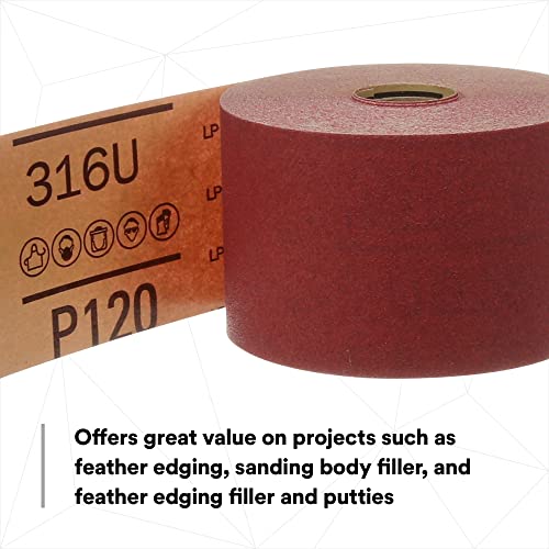 3M Stikit Red Abrasive Sheet Roll, 01687, No Hole, 2-3/4 In X 25 Yd, 120+ Grade, Automotive Sanding Roll Sandpaper For Coating Removal, Body Repair, Auto Sanding #TOP3