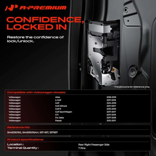 Image of A-Premium Rear Right Passenger Side Door Lock Actuator | Compatible with Volkswagen Passat, Jetta, Atlas, Golf, GTI, Golf R, Golf Alltrack, Golf SportWagen, e-Golf