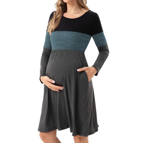 Bearsland Womenâ€™s Long Sleeve Maternity Dresses Patch