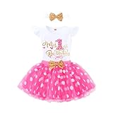 Baby Girl 1yr/2yr Birthday Dress Cotton Bodysuit TuTu Skirt Cute Set with Sequins Bow Headdress 3 Pieces