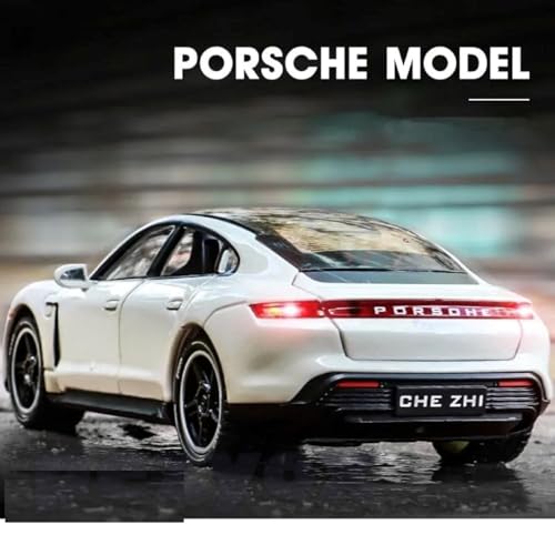 Image of Porsche Taycan 1:32 Scale Exclusive Alloy Metal Pull Back Die-cast Car Model with Sound Light Mini Auto Toy for Kids (Red)