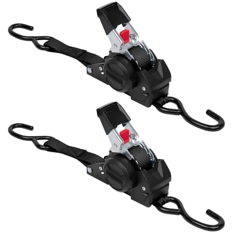 Donext Retractable Ratchet Strap(2 Pack), 1 Inch x 10 Feet Ratchet Tie Down Straps(1500lb Break Strength), Heavy Duty Auto Ratchet Straps for Truck, Cargo Trailer, Motorcycle and Boat, Black Cover