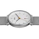 Braun Męski 3-ręczny zegarek kwarcowy z datą, biały cyferblat i stalowy pasek z siatki mediolańskiej, 40 mm etui ze stali nierdzewnej, model BN0032WHSLMHG.