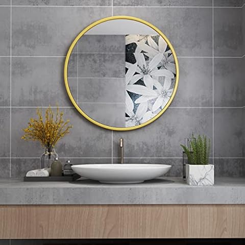 MIQU Espejo de baño redondo sin iluminación con marco de metal oro de 60x60 cm Cover