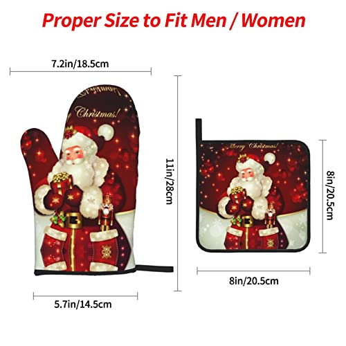 Merry Christmas Santa Claus Oven Mitts And Pot Holders Sets High Heat Resistant Non-Slip Oven Gloves Pot Holders For Cooking #TOP1