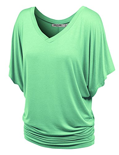 Lock and Love WT1038 Womens V Neck Short Sleeve Dolman Top XXXL Mint