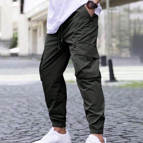 Men Sports Cargo Pants Drawstring Pockets Elastic Waist Long Trousers Outdoors Exercise Breathable Pants Comfy2