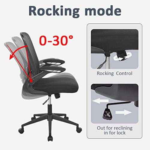 Bestoffice Ergonomic Desk Mesh Computer Swivel Rolling Mid Back Task Lumbar Support Flip-Up Arms Massage Adjustable Chair For Women Adults, Black #TOP1
