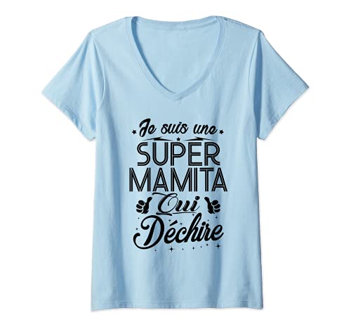 Femme Mamita Fete des Meres Je suis une Super Mamita qui Déchire T-Shirt avec Col en V