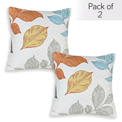 Image of HOKIPO Printed Cushion Cover 16x16 in, Multicolor Leaves