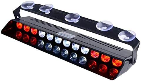 LED Strobe Red White Emergency Dash Lights for Firefighter First Responder Vehicles POV, 16 Flashing Patterns Interior Front Windshield Rear Window Warning Lighting