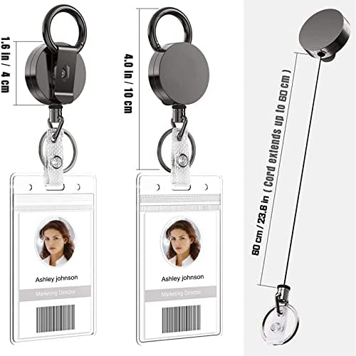 Retractable Keyring Heavy Duty, 2 PCS Retractable Badge Holder, Retractable Lanyard with Belt Clip, Retractable Keychain for ID Badge Holder, Badge Holder - 60CM