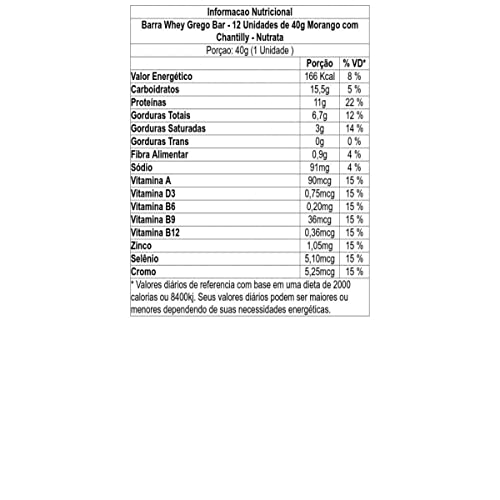 Barra Whey Grego Bar - 12 Unidades de 40g Morango com Chantilly - Nutrata, Nutrata, 12 Unidades de 4