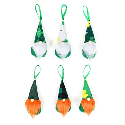 Juego de 6 adornos de gnomos irlandeses hechos a mano de leprechaun elf Tomte decoraciones de primavera Lucky Shamrock colgante adorno Cover