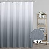 Grey 96 Inch Waffle Shower Curtain with Heavy Duty Waffle Weave - Ombre Fabric Shower Curtains with