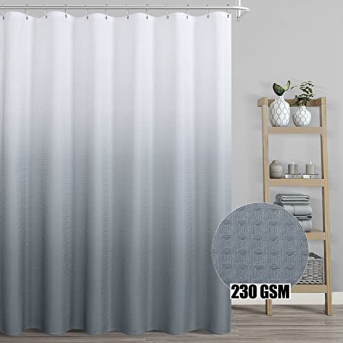Grey 96 Inch Waffle Shower Curtain With Heavy Duty Waffle Weave - Ombre Fabric Shower Curtains With Hooks, Hotel Quality, Water Repellent Decorative For Bathroom And Bathtubs,72 X 96 Inches Light Grey #TOP23