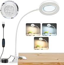 10X Magnifying Glass with Light, 48 LED Clip-On Magnifier with Light, White | Loupe de Bureau avec Pince, Lampe Loupe 3 Modes Dimmable pour Le Travail, l'Artisanat, Le Bricolage et Les Réparations