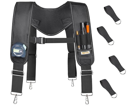 Pro Padded Tool Belt Suspenders Carpenter Construction Electrician Work Suspender with 4 Attachment Loops for Men,Black
