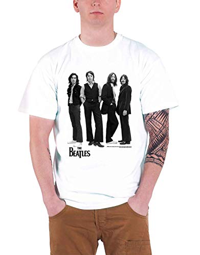 Image of The Beatles T Shirt Standing Iconic Image Band Logo Official Mens White