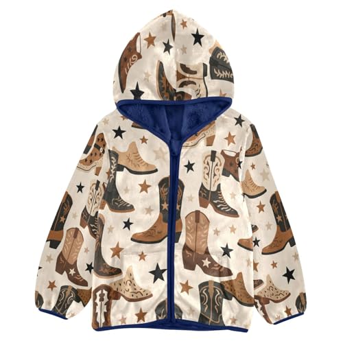 Cowboy Boots Stars and Prints Toddler Fleece Jacket Girl Boys Hooded Fleece Jacket Coat Warm Outwear Zip-up 3-10T