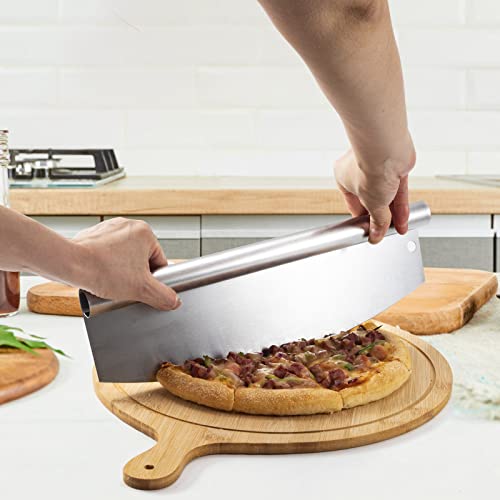 Pizza Peel Round 12 Inch Pizza Stone And Rocker Blade Pizza Cutter Set 16 X 13 Inch Pizza Paddle For Pizza Gourmet Spatula And Cutter Set (Pizza Peel + Cutter) #TOP2