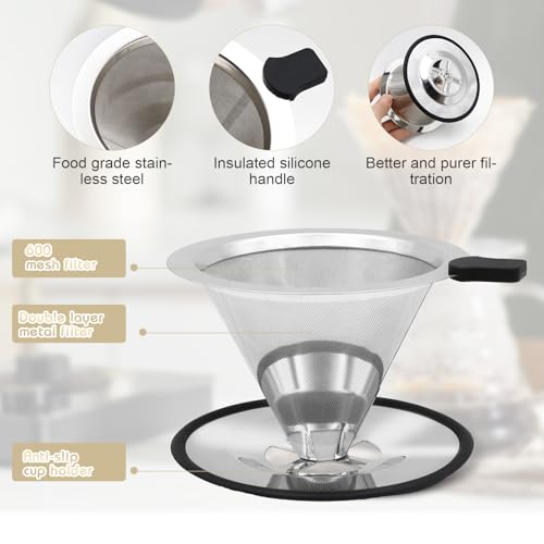 Scettar 2 pingadores de café de aço inoxidável, reutilizáveis, filtros de camada dupla, 1 a 2 xícara