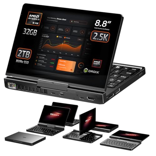 GPD Pocket 4: Mini Laptop with AMD Ryzen AI 9 HX 370 CPU, Radeon 890M GPU, 32GB LPDDR5X RAM, 2TB PCIe Gen4 SSD, 8.8 Inch 2.5K 144Hz Display, Wi-Fi 6E, Bluetooth 5.3, Modular AI Handheld PC