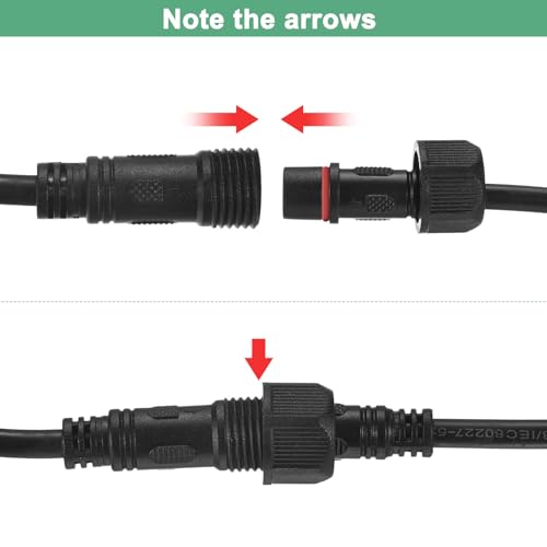 M METERXITY 2-Pack Waterproof Extension Cable, 2 Pin 9.84 Ft/3m Extension Cord Wire with 18AWG IP67 Male and Female Connectors for Outdoor Spotlights/LED Deck Lights [Black] by M METERXITY - Image 5