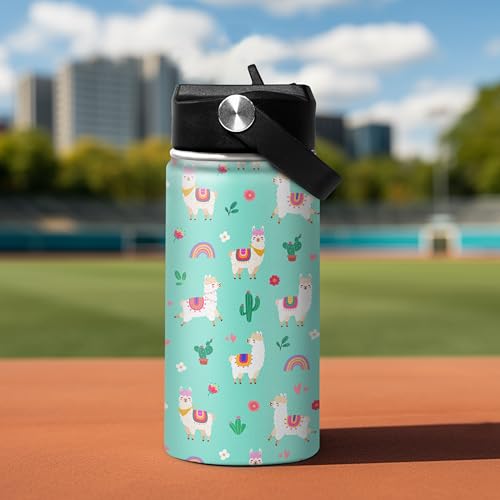 Image of SANDJEST Kids Water Bottle Alpaca Llama Water Bottles 12oz with Straw Insulated Stainless Steel Travel School Tumbler Double Wall Vacuum Cup for Girls Kid