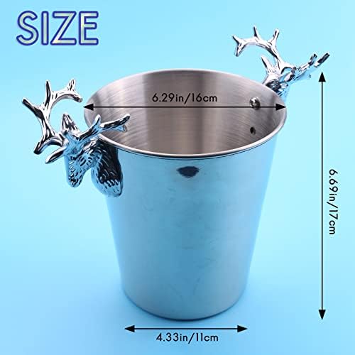 Tbkoly Steel Ice Buckets,Deer Head Handle,Insulated Ice Bucket,Wine Buckets Champagne Bucket for Paties and Bar Bar, Chilling Beer, Champagne and Wine (S)
