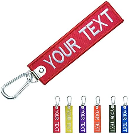 silkmilk Personalized Keychain ,Customized any own text key tags Embroidery-Carabiner Clips keyring, Aluminum Carabiner - Keychain Hook Clip for luggage ,crate ,belt, gear, keyring (Red)