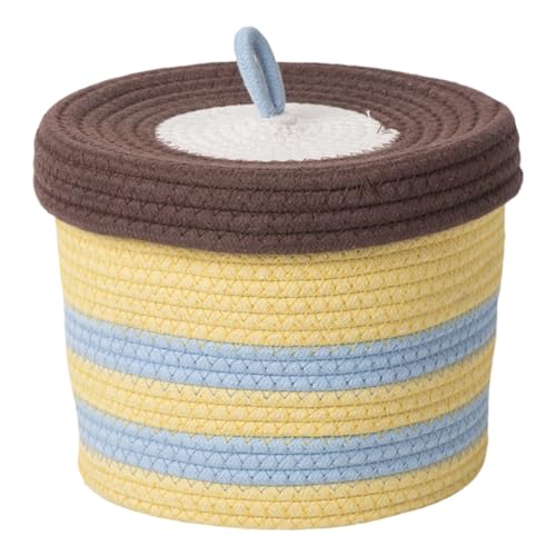 LfrXtra Home - Cesto portaoggetti in corda di cotone intrecciato a mano, con coperchio, rotondo, per camera da letto, scrivania, decorazione per la casa, con coperchio