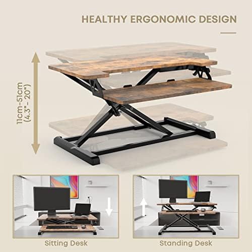 WORLDLIFT Standing Desk Converter with Height Adjustable 32 inch Stand Up Desk, Ergonomic Sit Stand Dual Monitor and Laptop Riser Tabletop Workstation