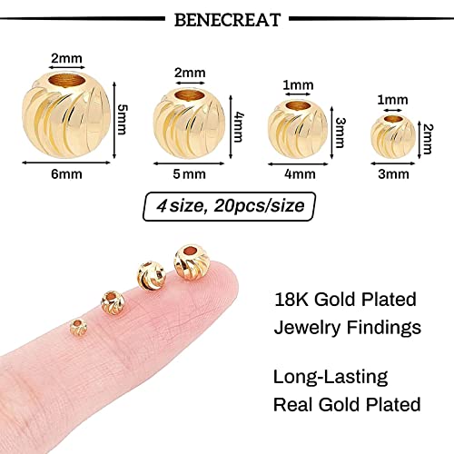 BENECREAT 80PCS Perline in Ottone Placcato Oro 18K...